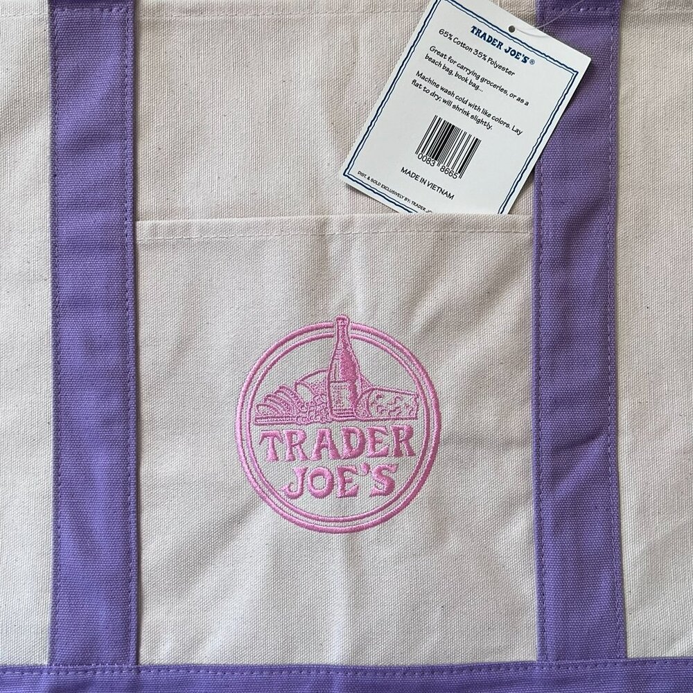Trader Joe's 2026 Large Pastel Spring Canvas Tote Bag Lavender - Limited Edition - Picture 3 of 7